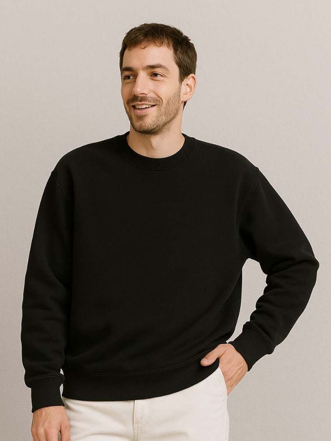 Organic Chics Men Fleece Round Neck Oversized Sweatshirt