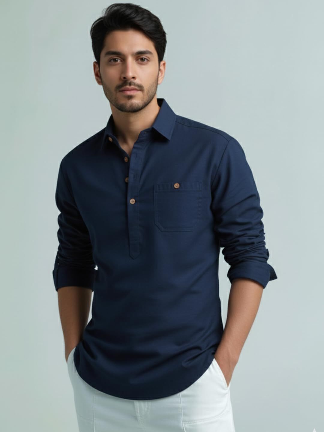 Vida Loca Shirt Collar Roll-Up Sleeves Cotton Straight Kurtas