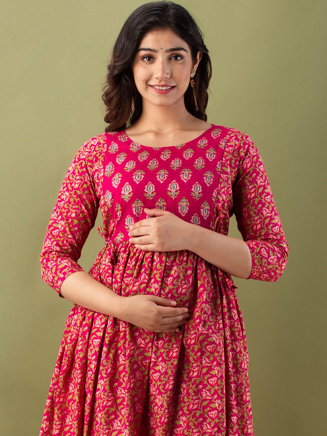 Tulsiram Printed Pure Cotton Round Neck Maternity Dress