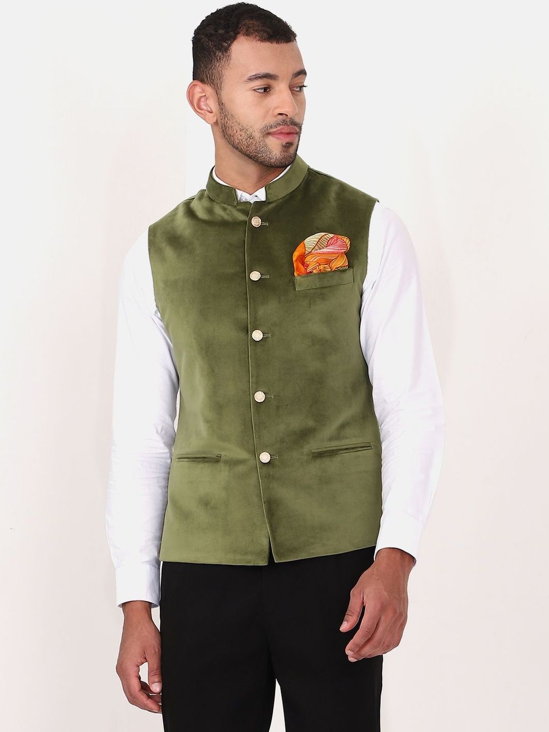 MANQ Mandarin Collar Sleeveless Nehru Jacket