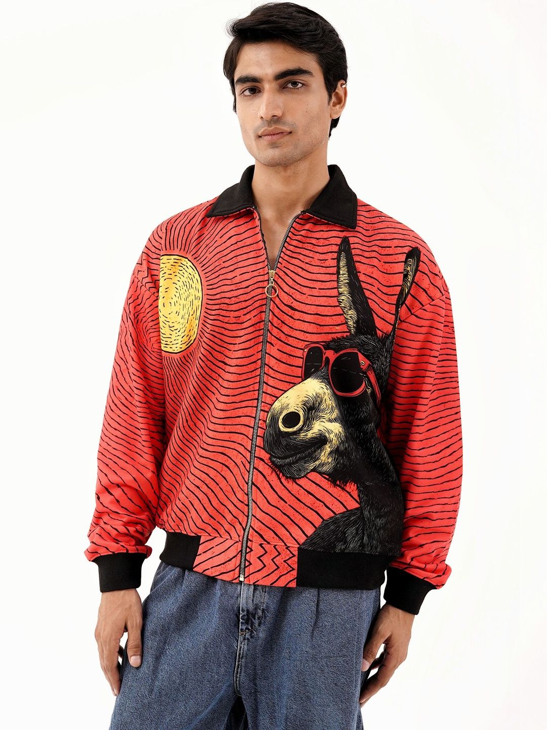 Clazzey Men Graphic Printed Fleece Lightweight Bomber Jacket