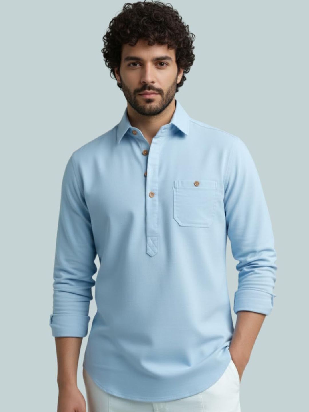 Vida Loca Men Shirt Collar Long Sleeves Straight Short Kurta