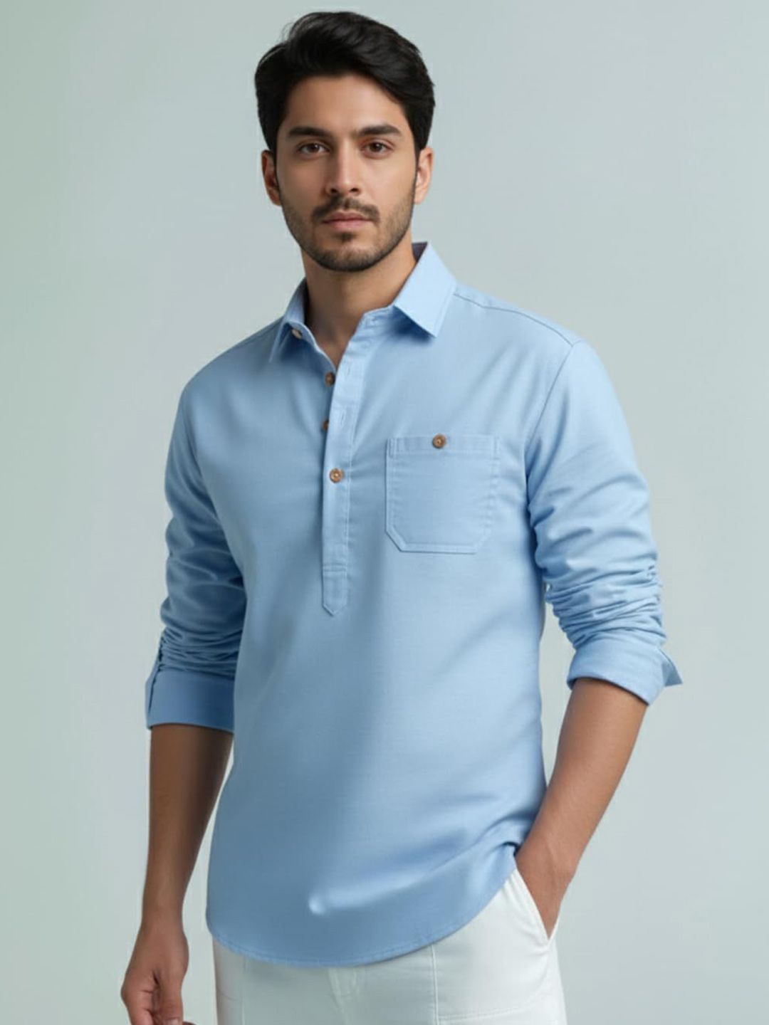 Vida Loca Shirt Collar Roll-Up Sleeves Short Kurta