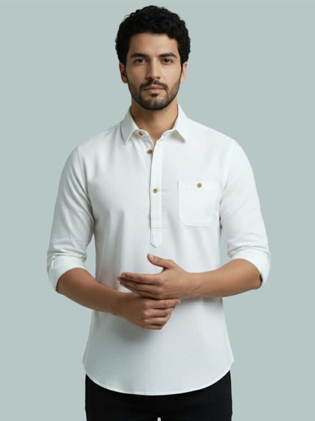 Vida Loca Shirt Collar Roll-Up Sleeves Short Kurta