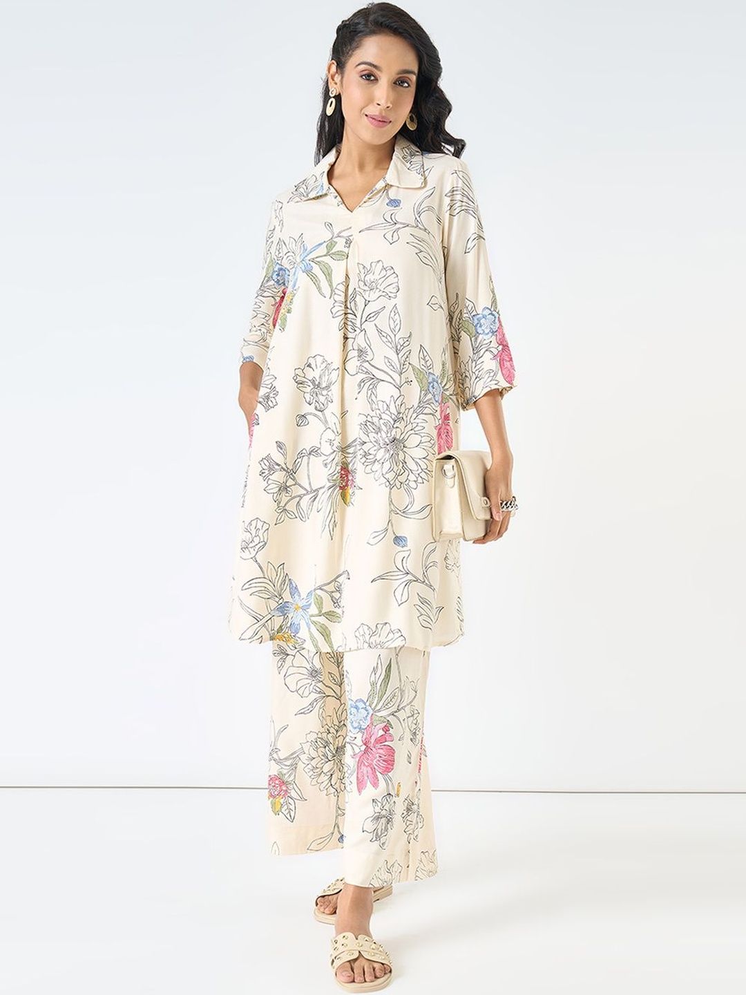 RANGMANCH BY PANTALOONS Floral Printed Shirt Collar Shirt With Trouser