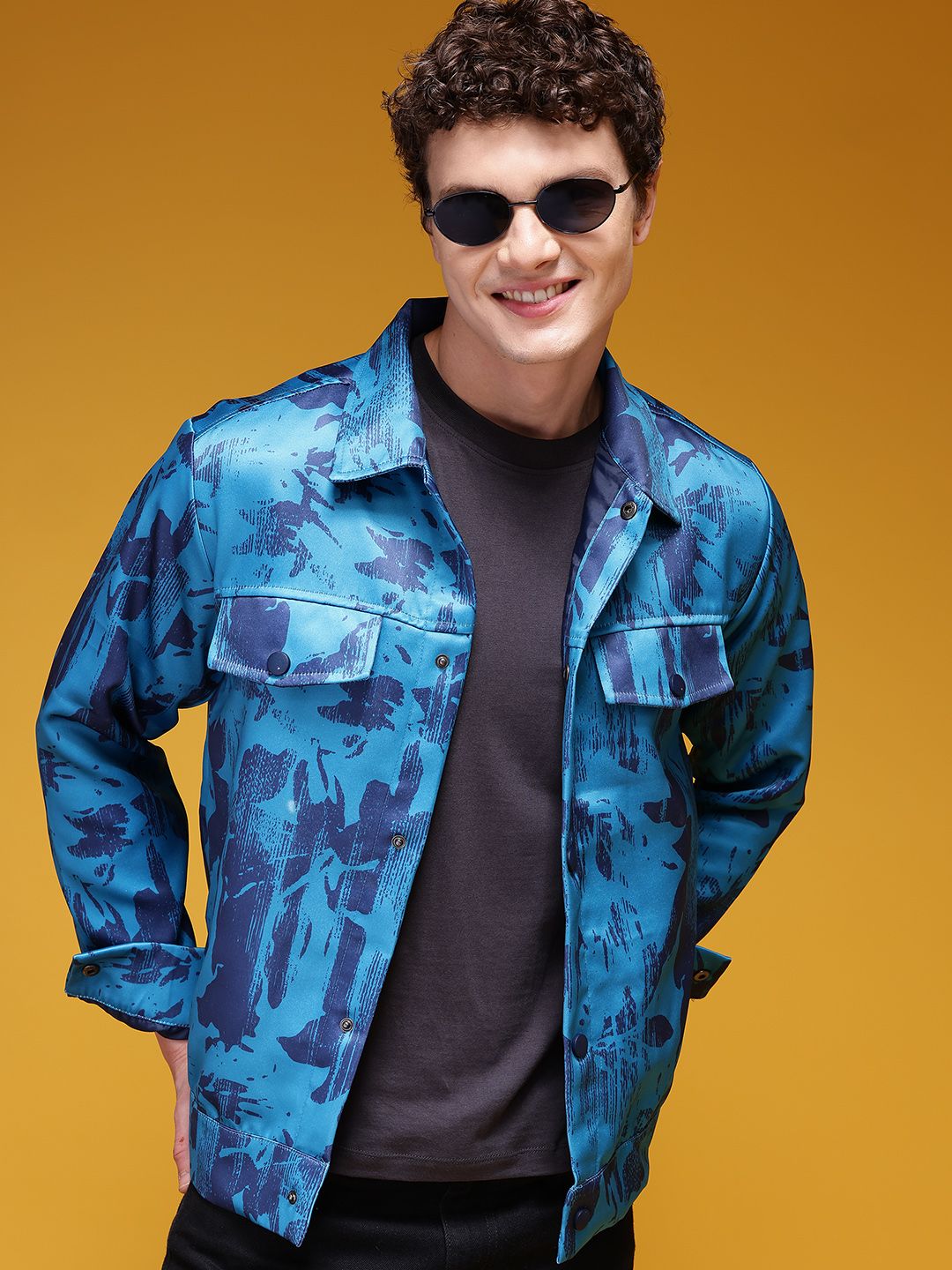 HERE&NOW Abstract Printed Spread Collar Tailored Jacket