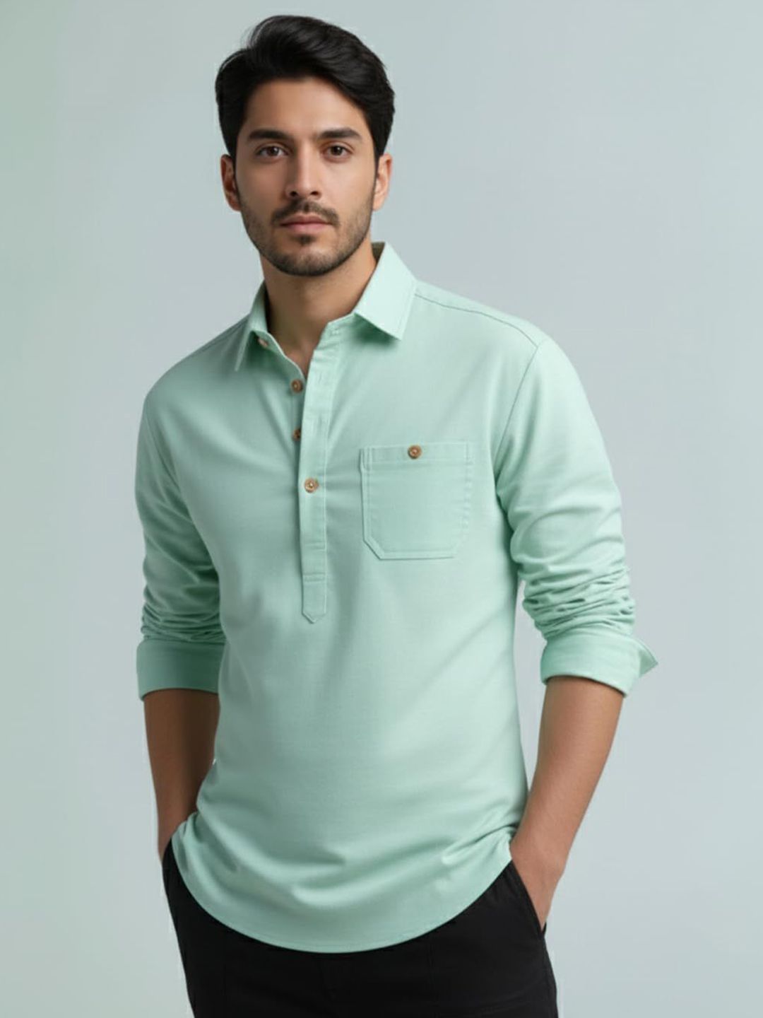Vida Loca Shirt Collar Roll Up Sleeves Short Kurta