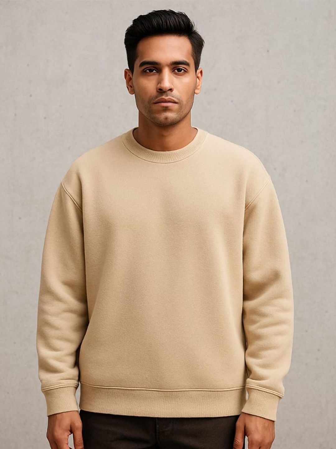 Organic Chics Men Solid Round Neck Long Sleeves Pullover Sweatshirt
