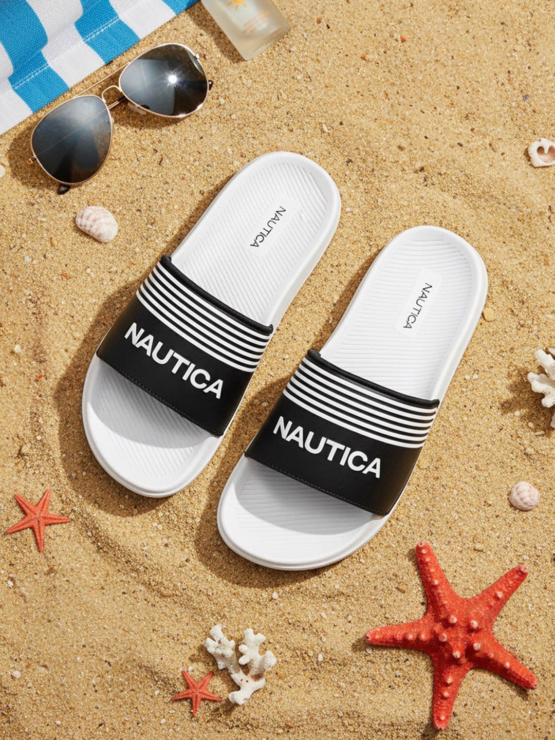 Nautica Men Striped Sliders