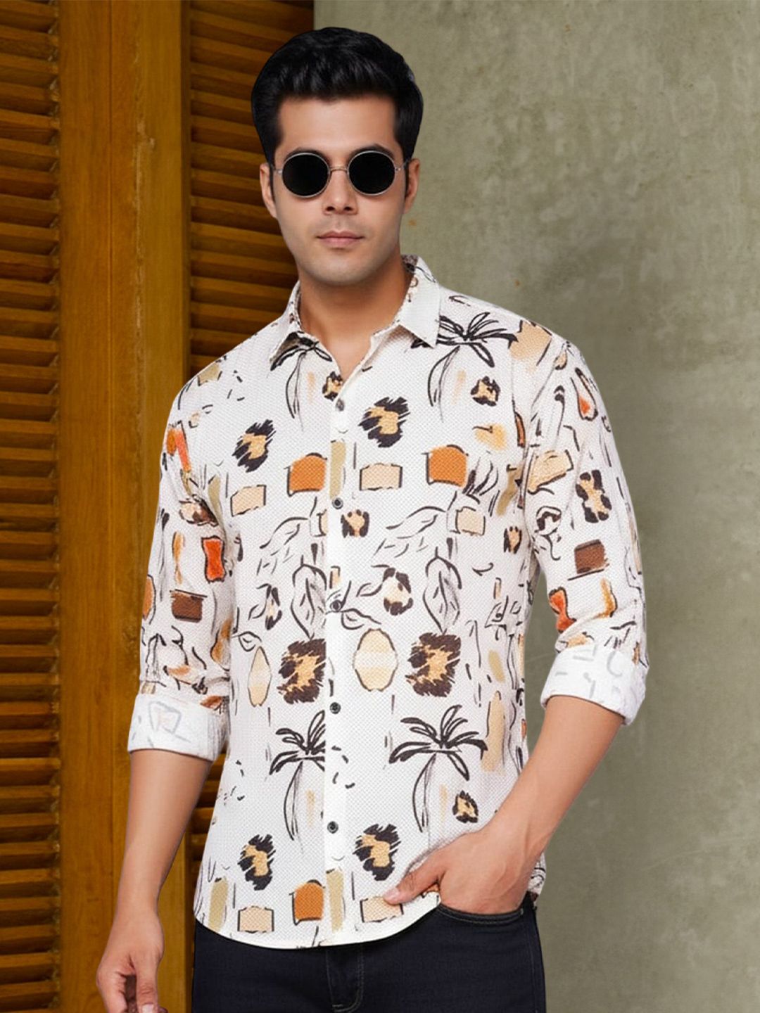 Metronaut Men Abstract Printed Regular Fit Spread Collar Long Sleeves Shirt
