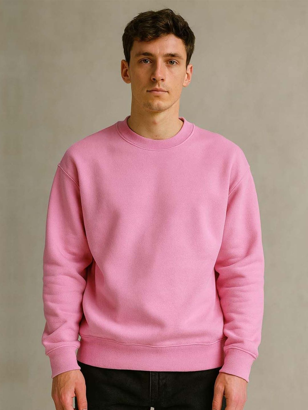 Organic Chics Men Solid Round Neck Pullover Sweatshirt