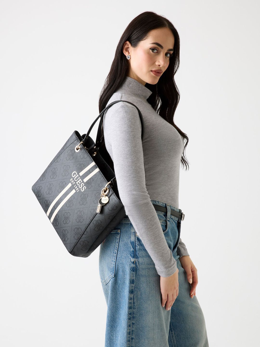 Women Printed Tote Bag GUESS Women TenerifeTypography Printed Structured Tote Bag
