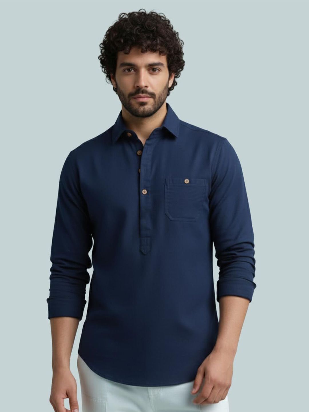 Vida Loca Shirt Collar Roll-Up Sleeves Short Kurta