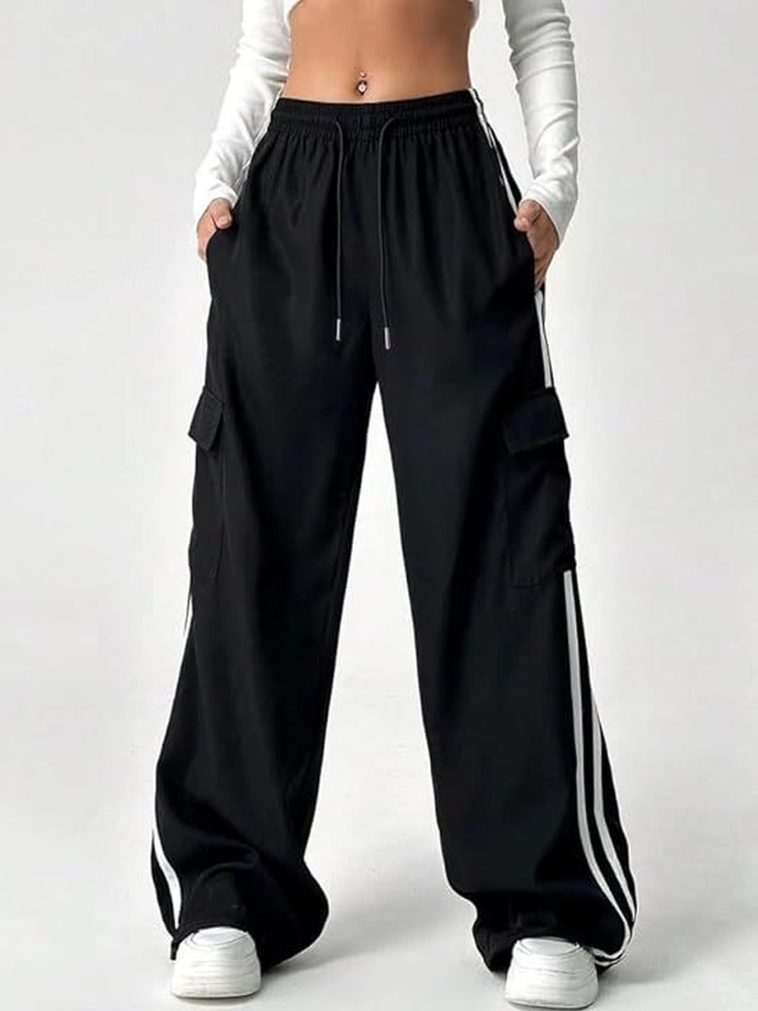 ORIEX THE ORIGINAL FASHION ORIEX THE ORIGINAL FASHION Women Relaxed Mid-Rise Side Stripes Cargos