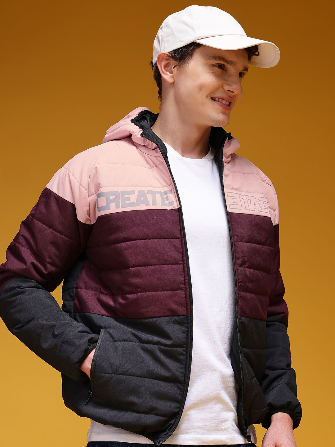 HERE&NOW Colourblocked Hooded Padded Jacket