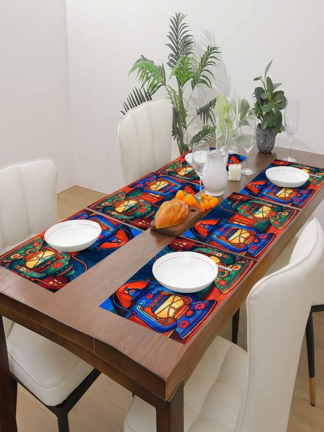 PRAKARTIK Blue & Green 6 Pieces Lamp Digital Printed Table Placemats