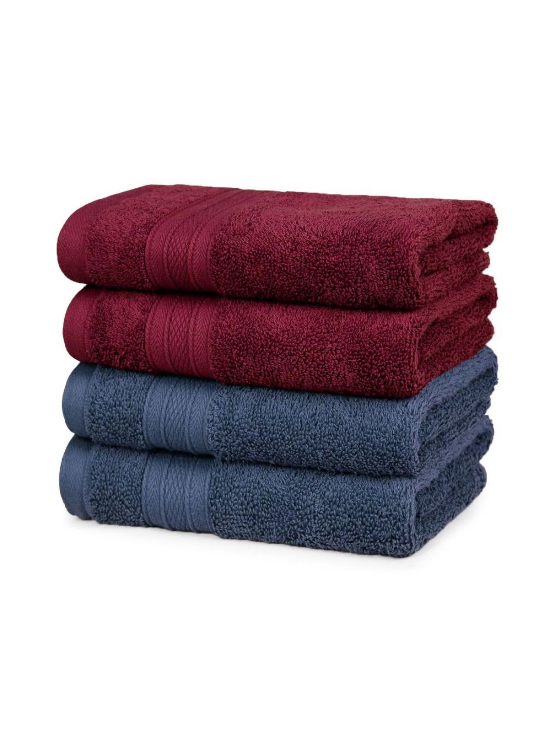 MYTRIDENT MYTRIDENT 4 Pieces Burgundy & Navy Blue Ultra-Soft Super Absorbent Pure Cotton Hand Towels