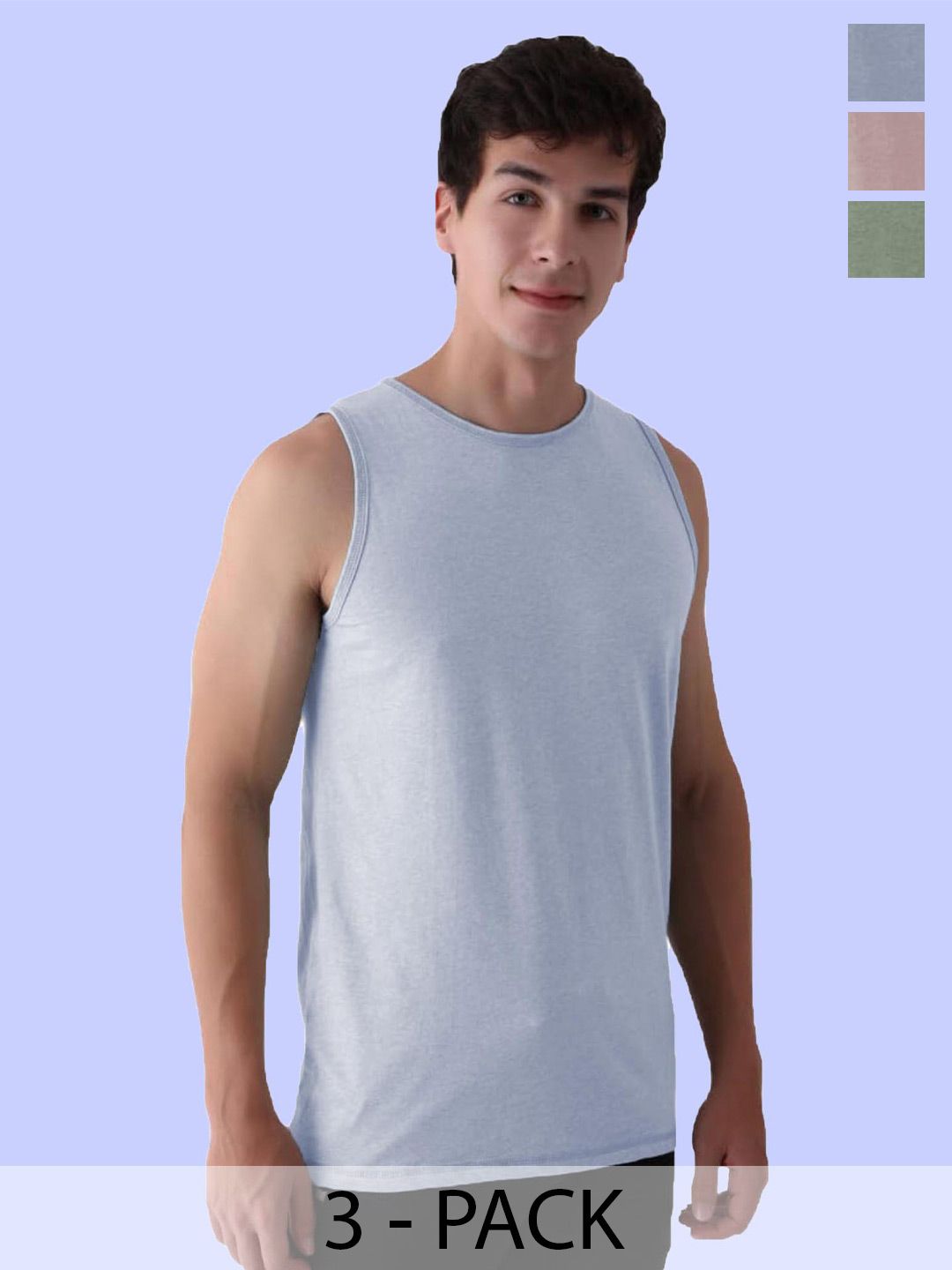 T.T. Men Pack Of 3 Solid Round Neck Sleeveless Cotton Vest