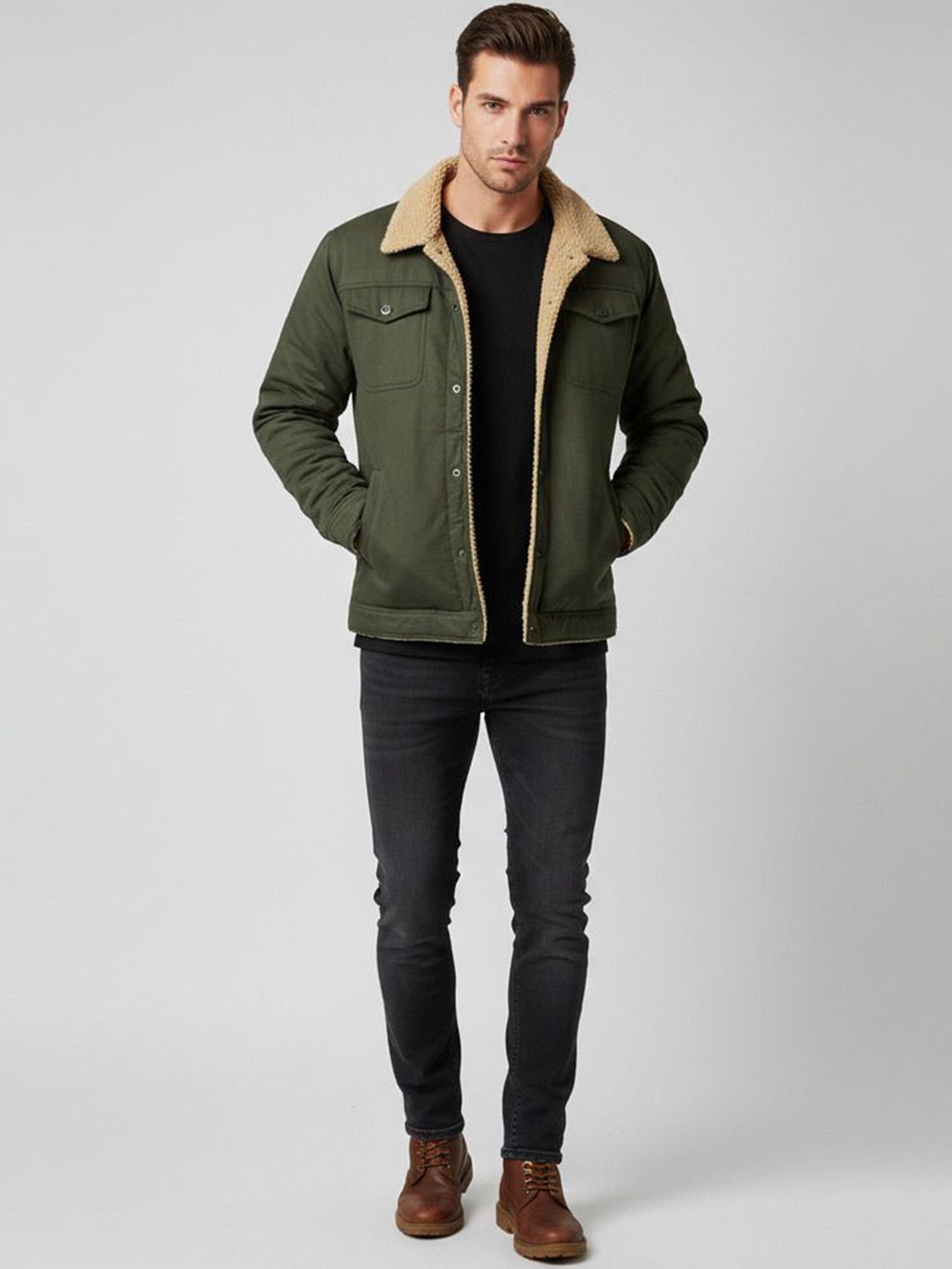 Mast & Harbour Men Spread Collar Solid Open Front Jacket