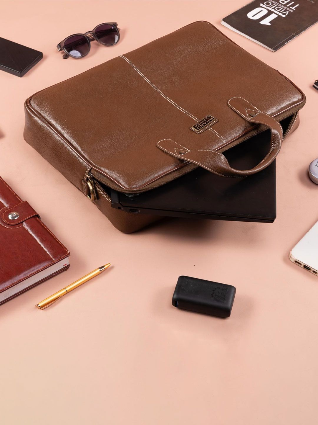 BRAND LEATHER Genuine Leather Laptop Bag