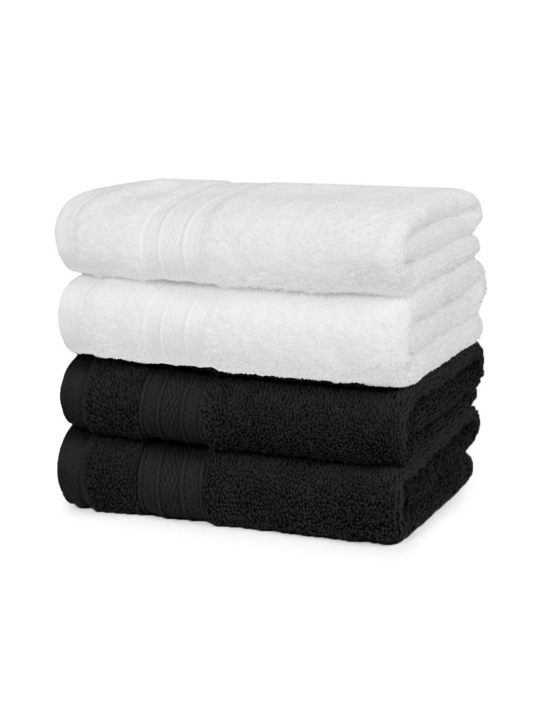 MYTRIDENT MYTRIDENT 4 Pieces White & Black Ultra-Soft Super Absorbent Pure Cotton Hand Towels