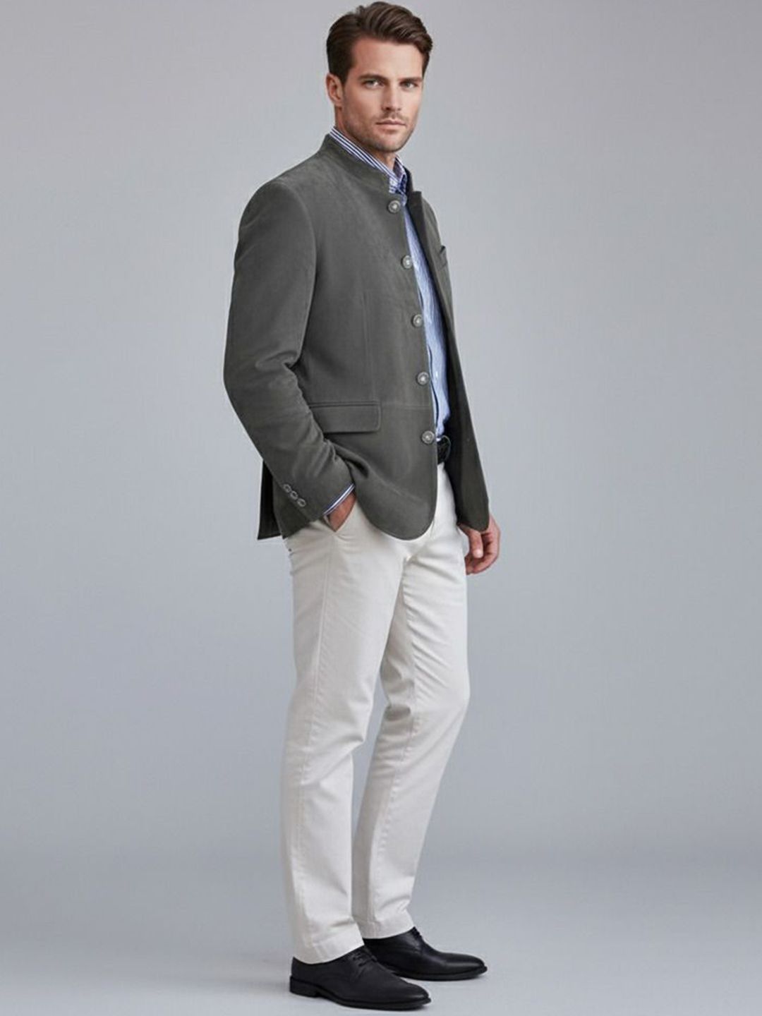 INVICTUS INVICTUS Men Solid Mandarin Collar Blazers