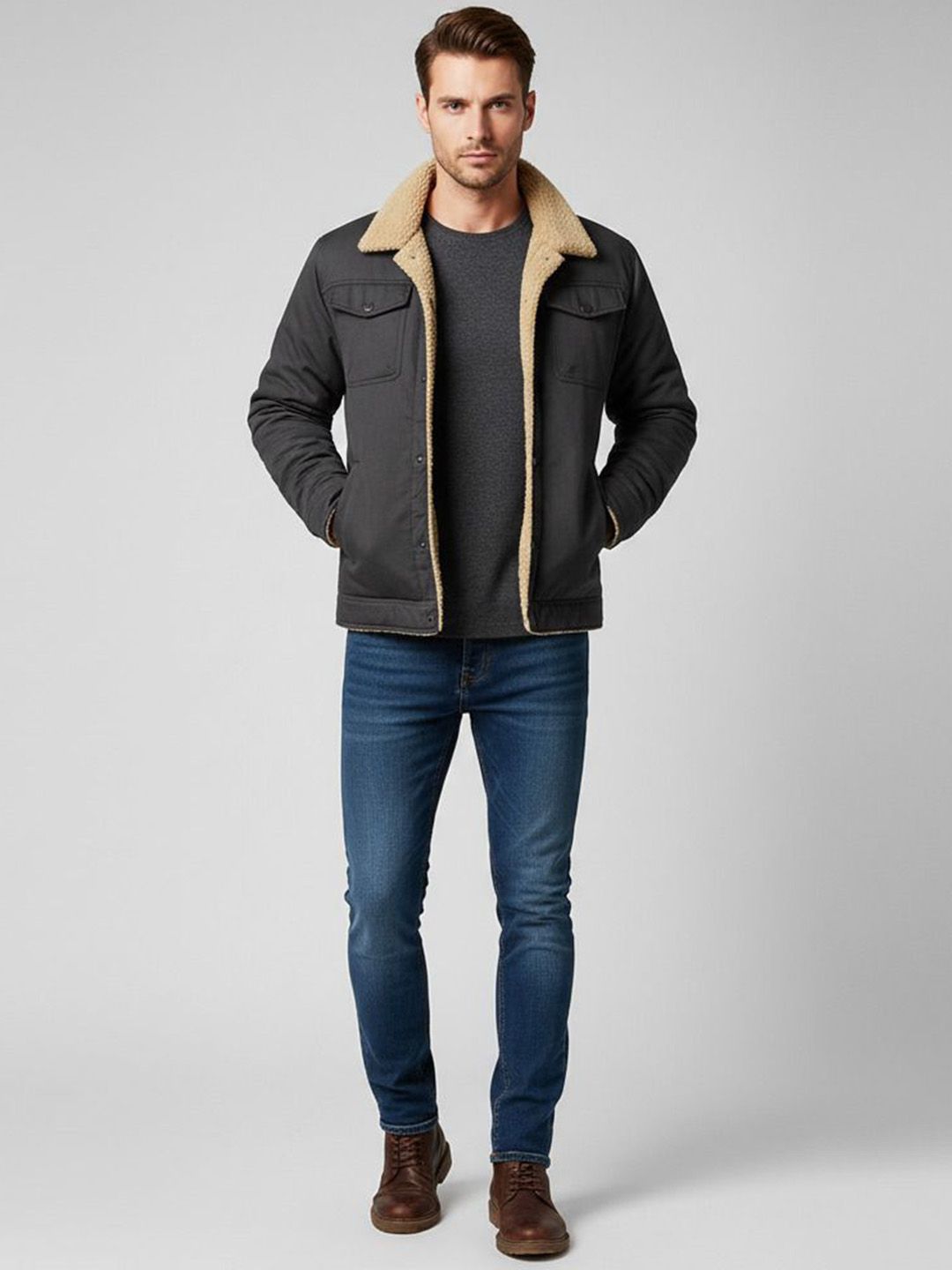 Mast & Harbour Men Spread Collar Solid Open Front Jacket