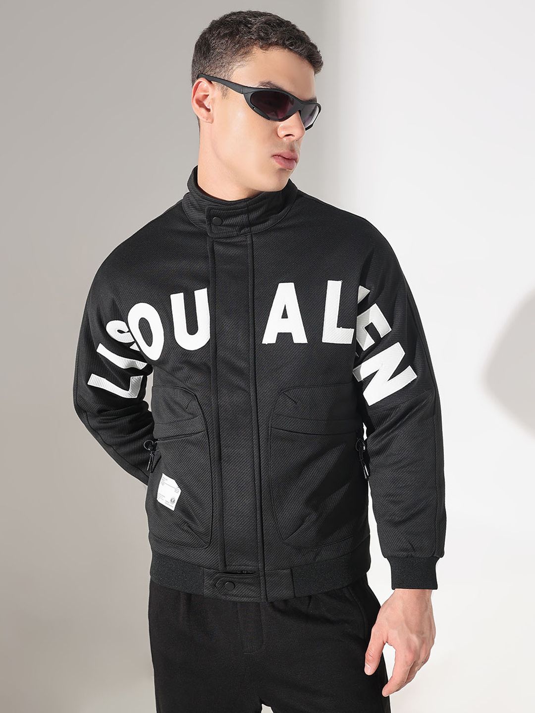 SHOWOFFFF Men Black Typography Lightweight Cotton Tailored Jacket