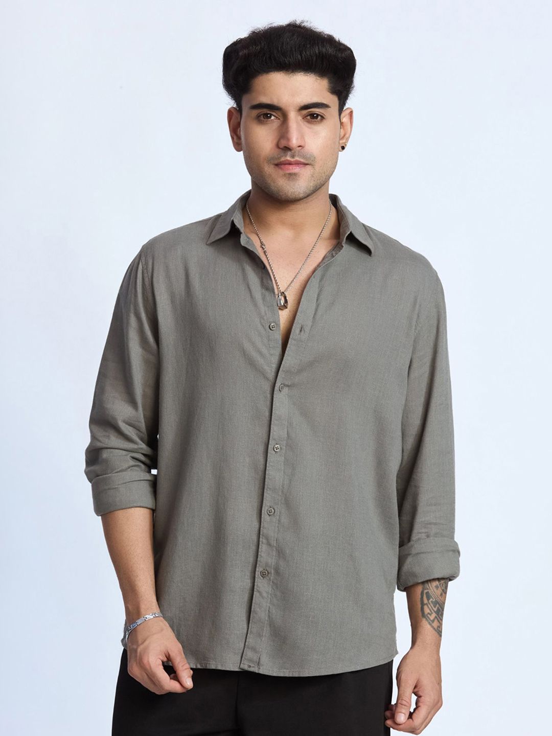 LE Wide×Standard Regular Collar Shirt Buy XKIND Men Solid Spread Collar Linen Casual Shirt - Shirts for