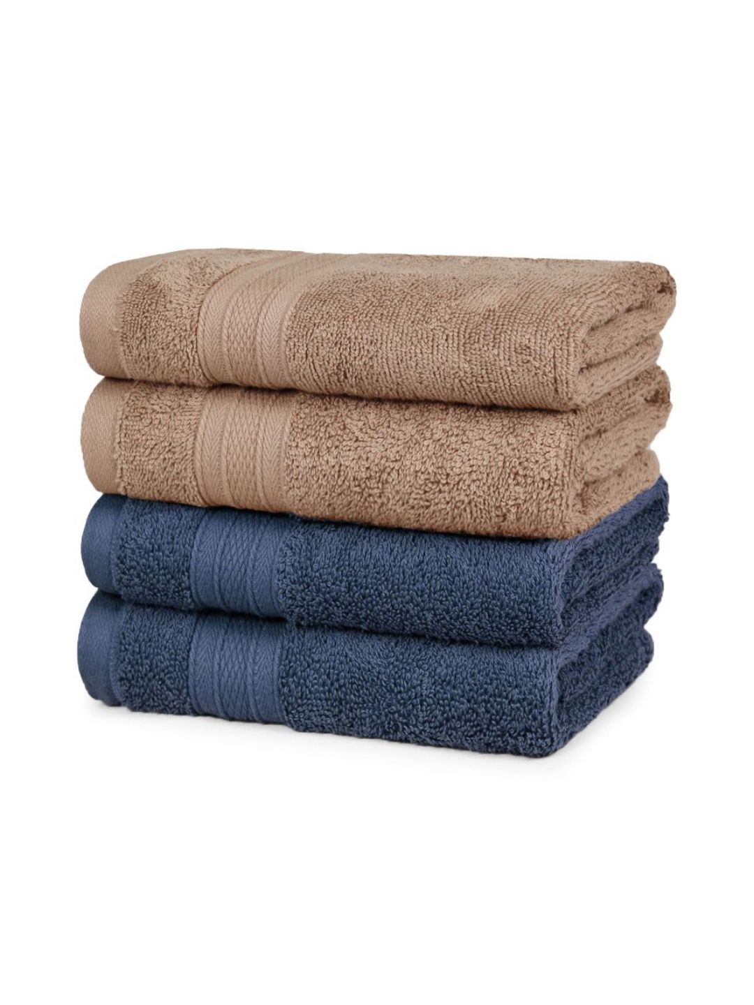 MYTRIDENT MYTRIDENT 4 Pieces Brown & Navy Blue Ultra-Soft Super Absorbent Pure Cotton Hand Towels