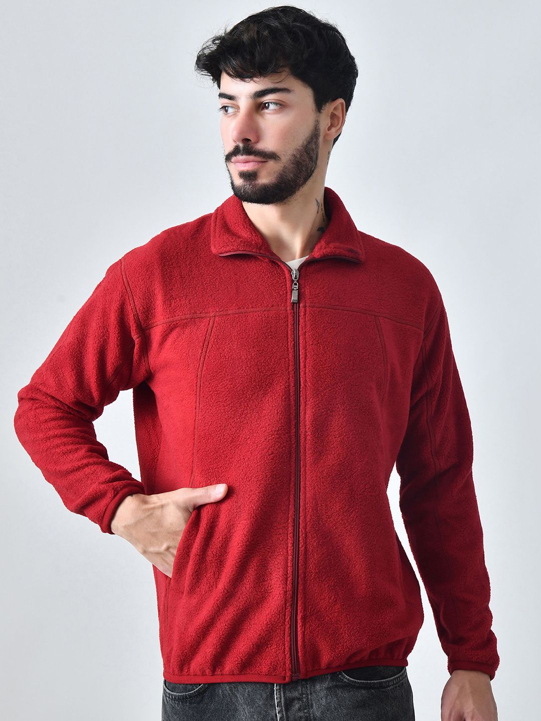 BAESD Men Mock Collar Solid Lightweight Sherpa Jacket