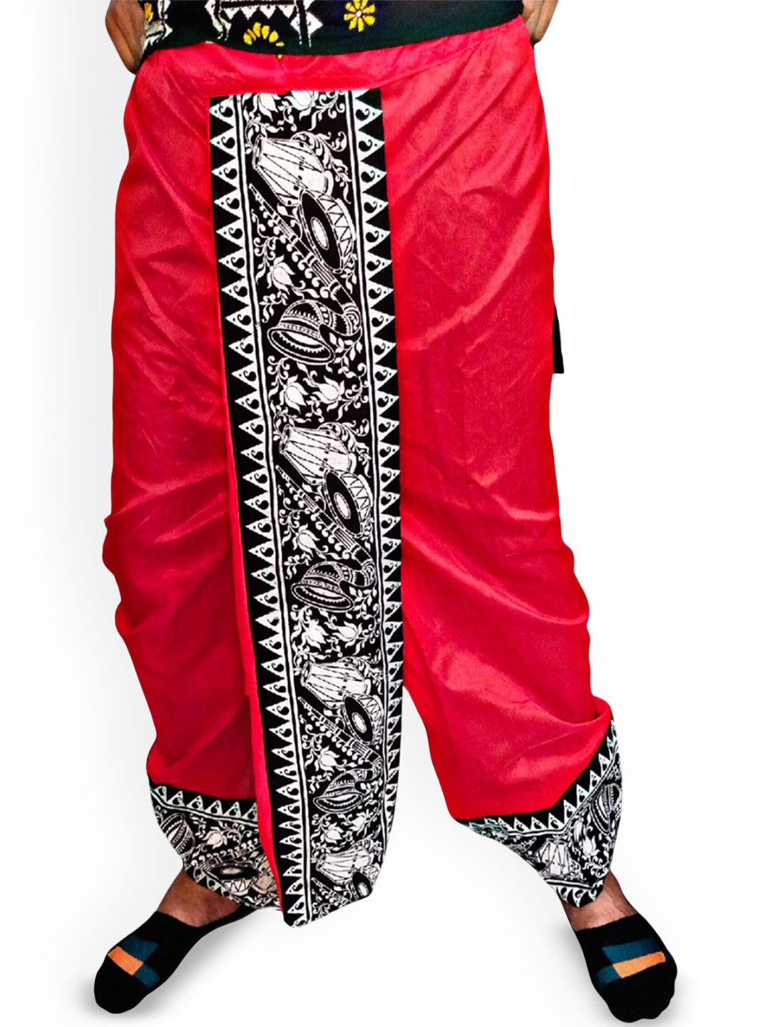 Looknest Men Red &Black Jamdani Printed Art Silk Dhotis