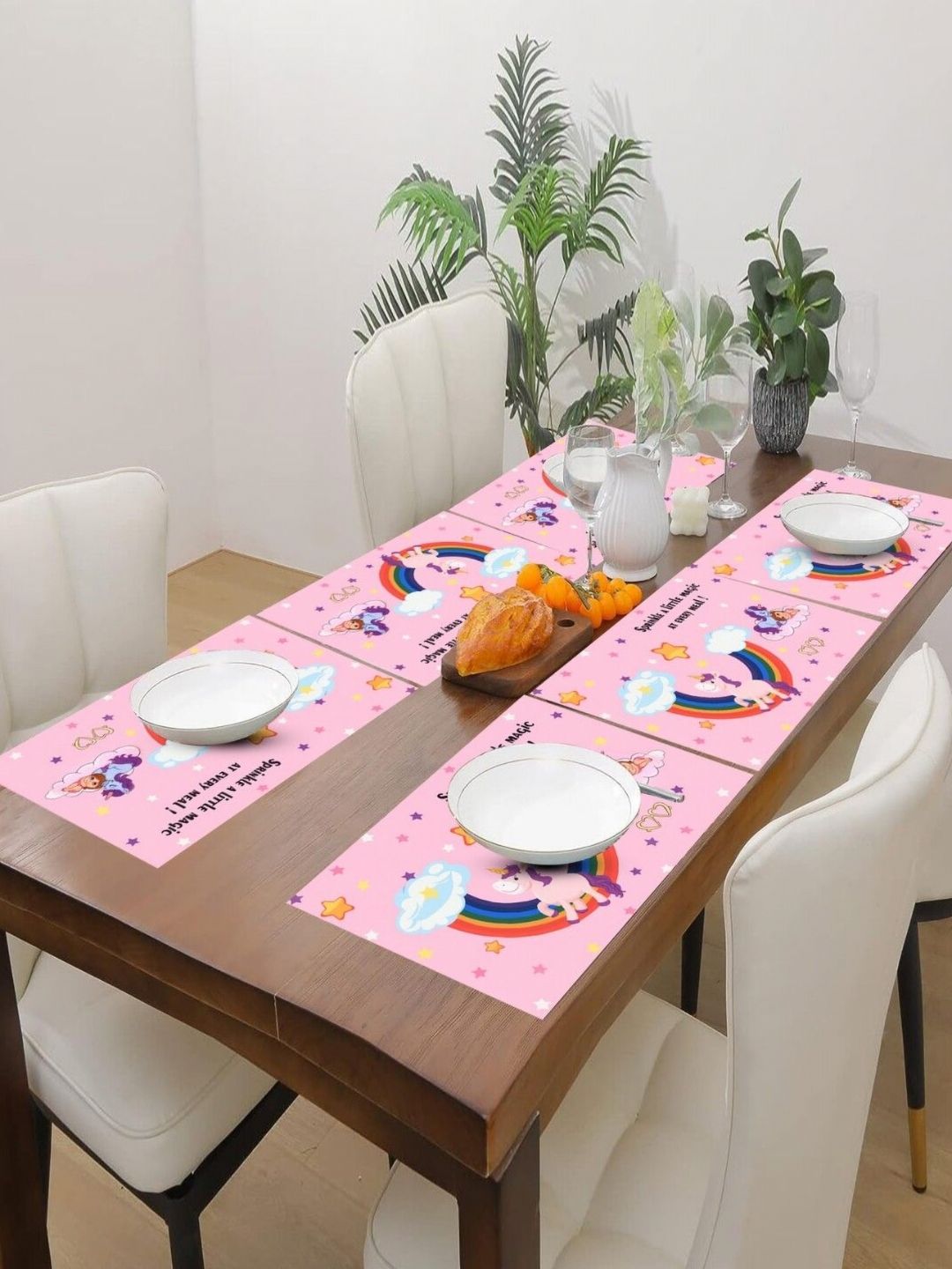 PRAKARTIK Blue & Pink 6 Pieces Unicorn Girly Printed Table Placemats