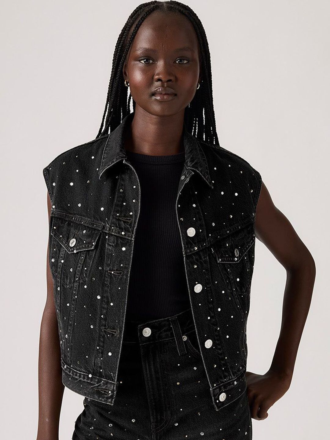 トップス 90s levis black denim vest jacket y2k Buy Levis Women's Shrunken '90s Trucker Vest - Jackets for Women