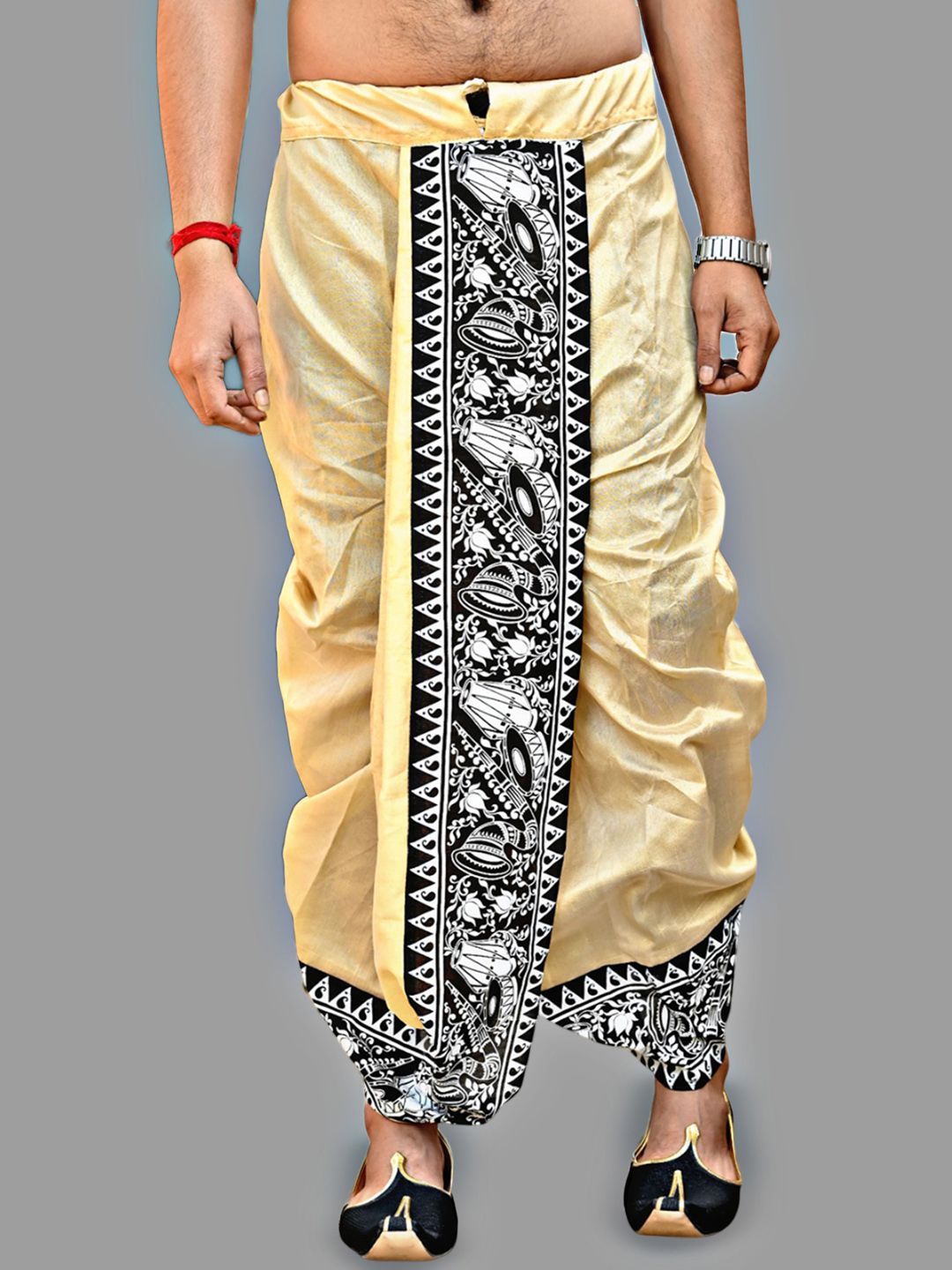 Goodstuff Men Beige Silk Dhotis