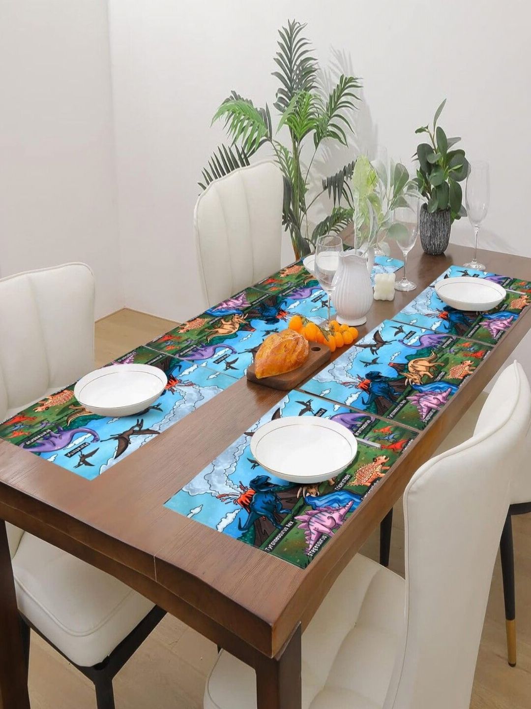 PRAKARTIK Blue & Green 6 Pieces Dinosaur Printed Table Placemats