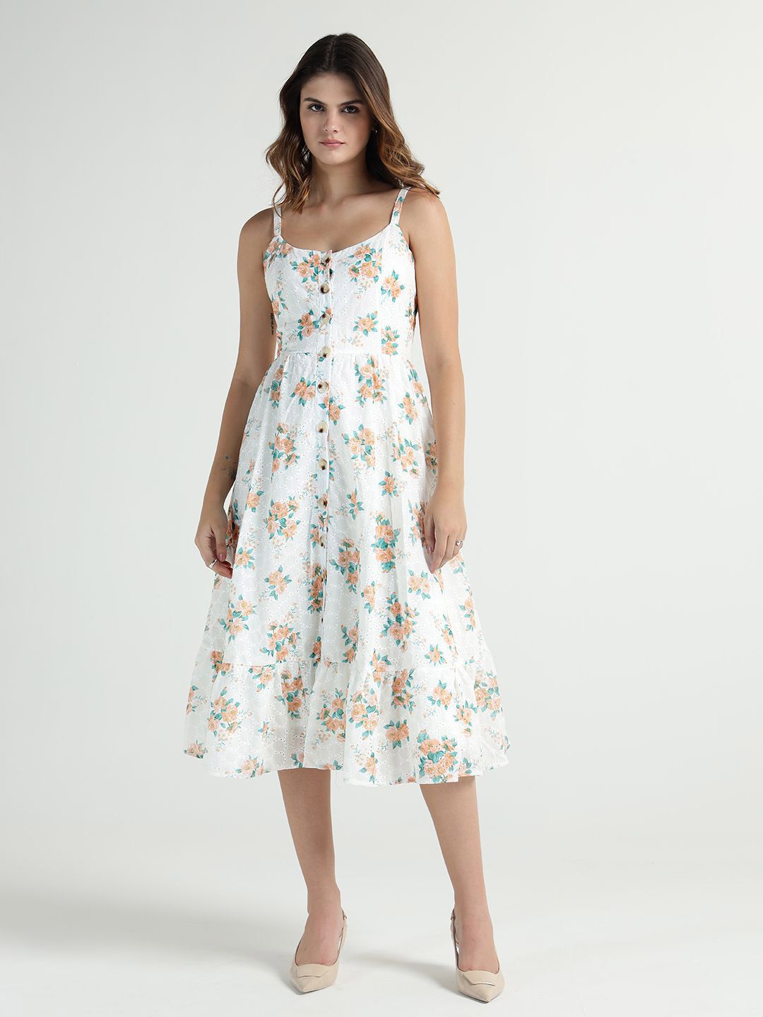ELLE Women Floral Print Fit & Flare Midi Dress