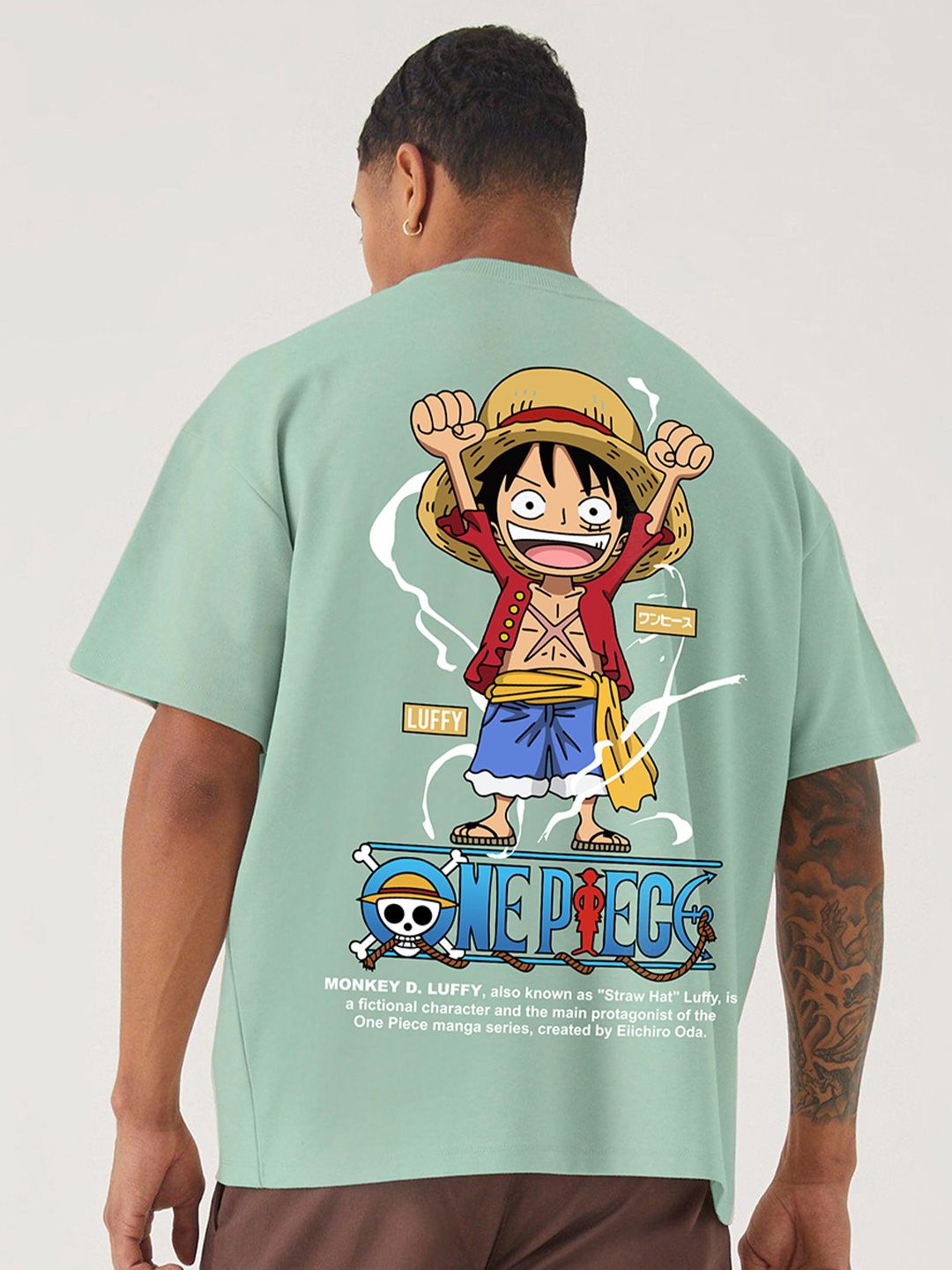 PRONK Luffy Gear Four Printed Drop-Shoulder Sleeves Pure Cotton Oversized T-Shirt