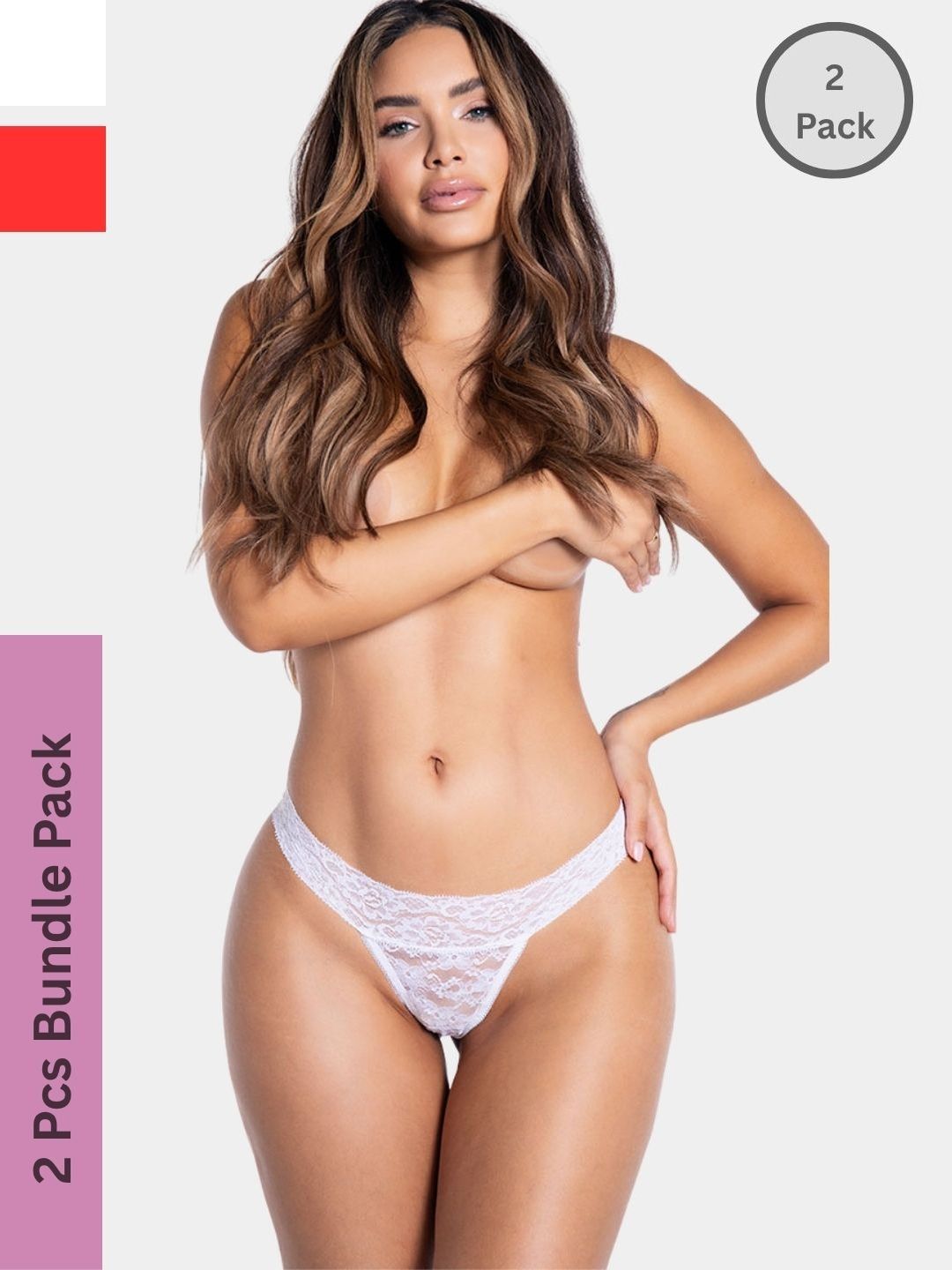 BE IN LOVE Women Pack Of 2 Solid Allover Floral Lace Low-Rise Thongs Briefs