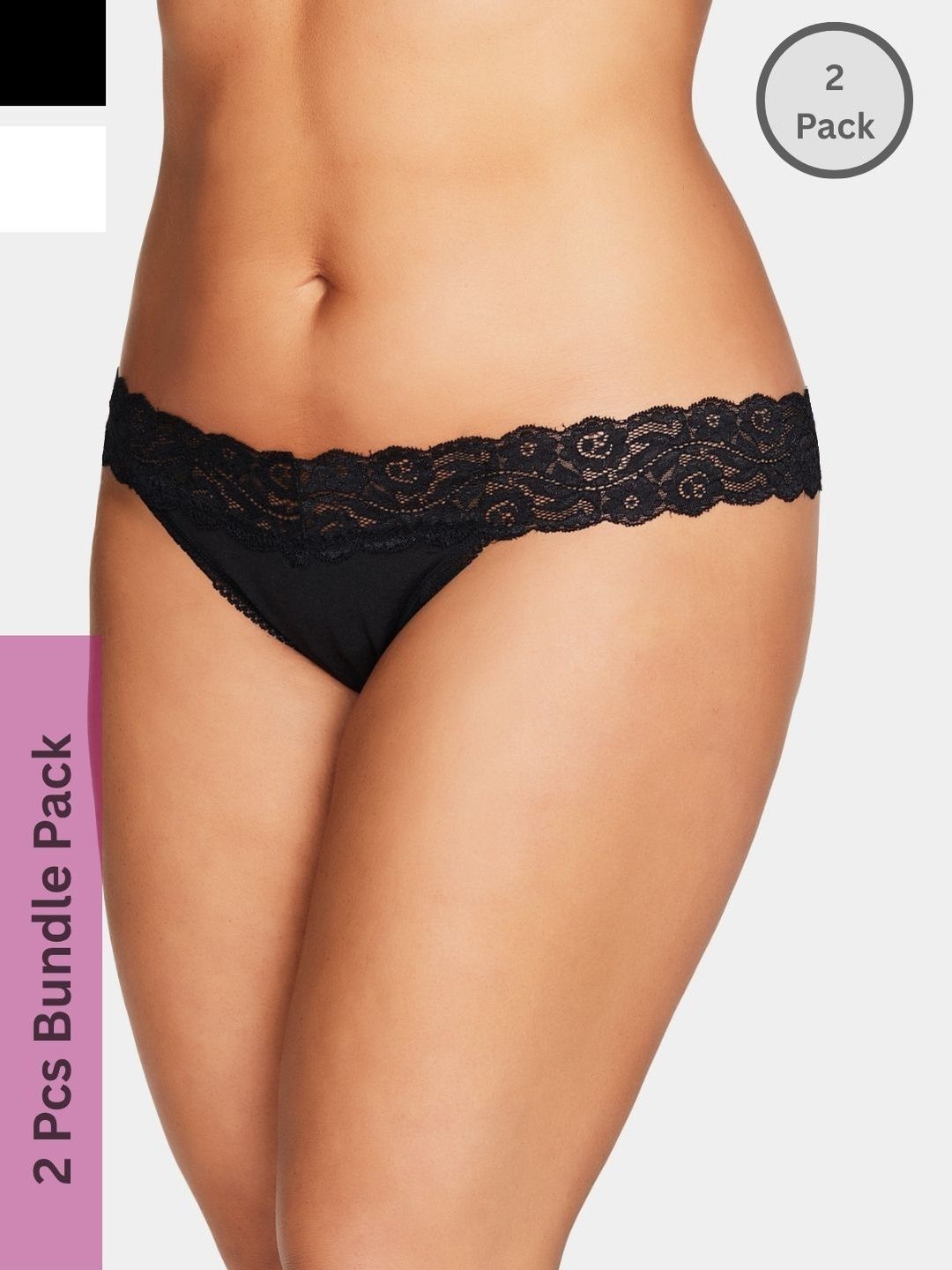 BE IN LOVE Women Pack Of 2 Self Design Low-Rise Lace Thongs Briefs