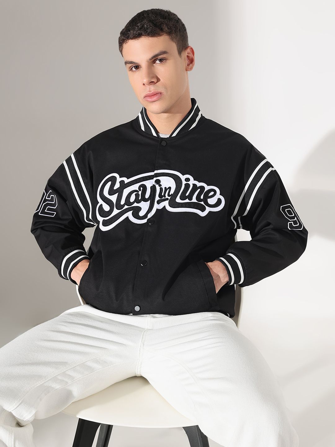 SHOWOFFFF Men Typography Windcheater Varsity Jacket