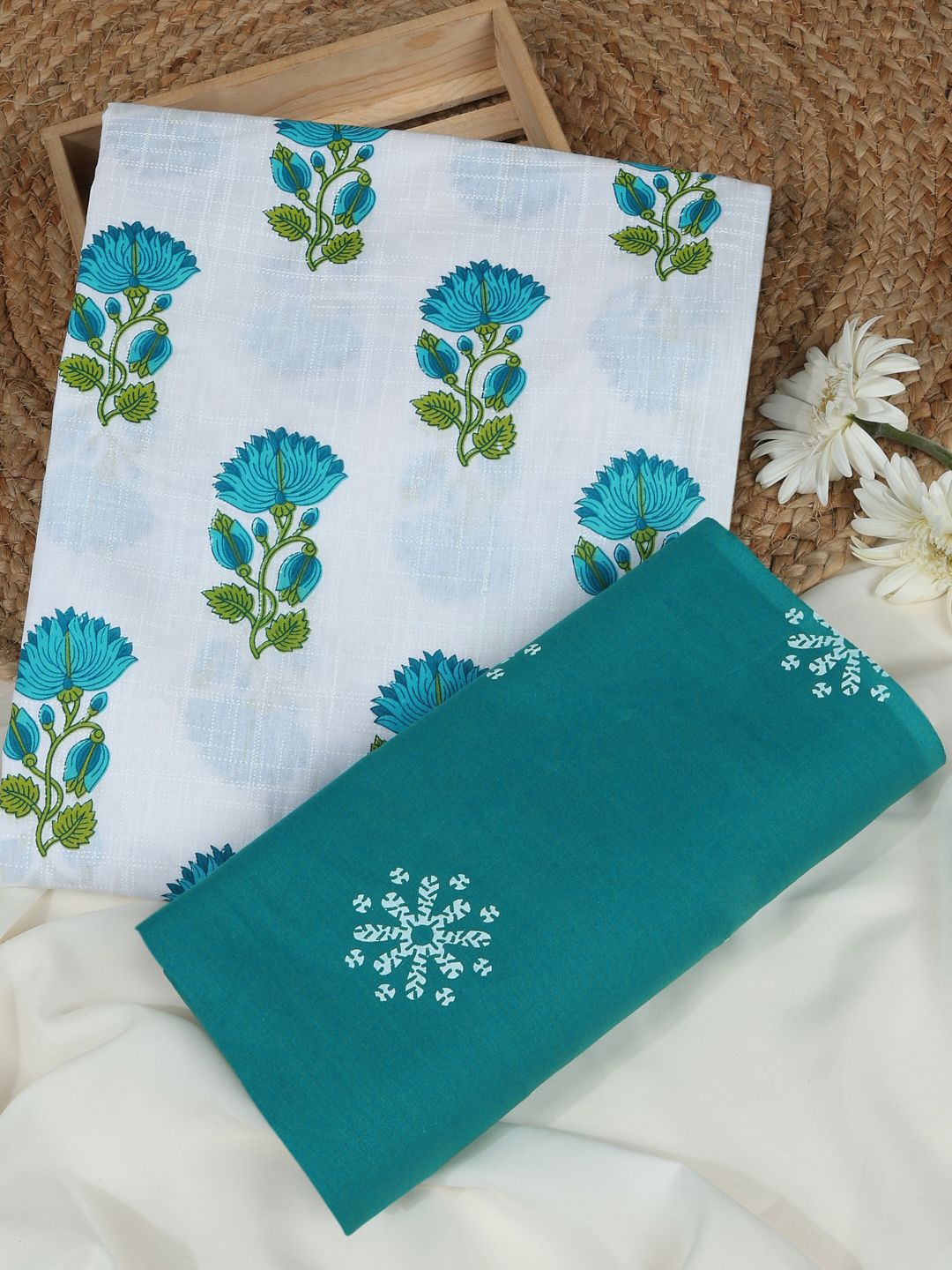 SALWAR STUDIO Floral Printed Pure Cotton Unstitched Dress Material