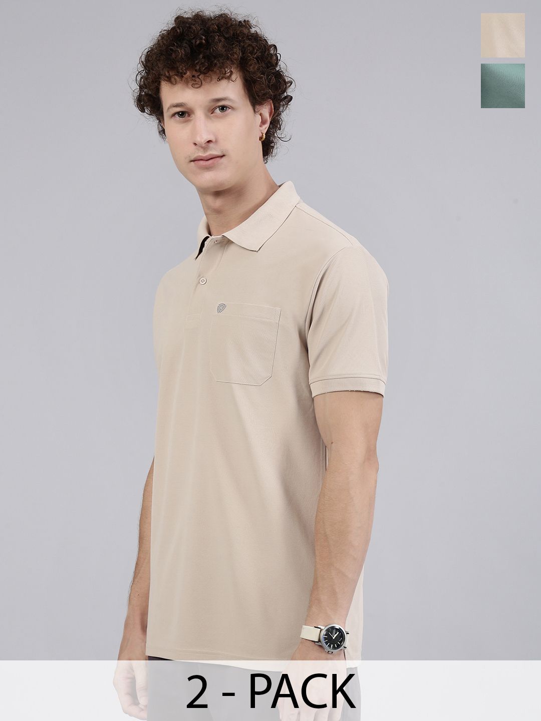 Lux Cozi Men Pack Of 2 Polo Collar Solid Lounge T-shirts