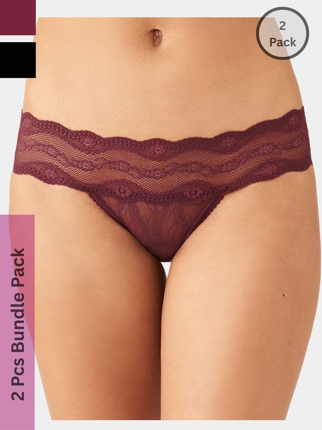 BE IN LOVE Women Pack Of 2 Floral Self Design Low-Rise Hipster Briefs