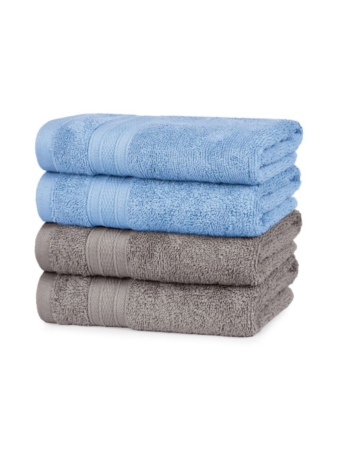 MYTRIDENT MYTRIDENT 4 Pieces Grey & Blue Ultra-Soft Super Absorbent Pure Cotton Hand Towels