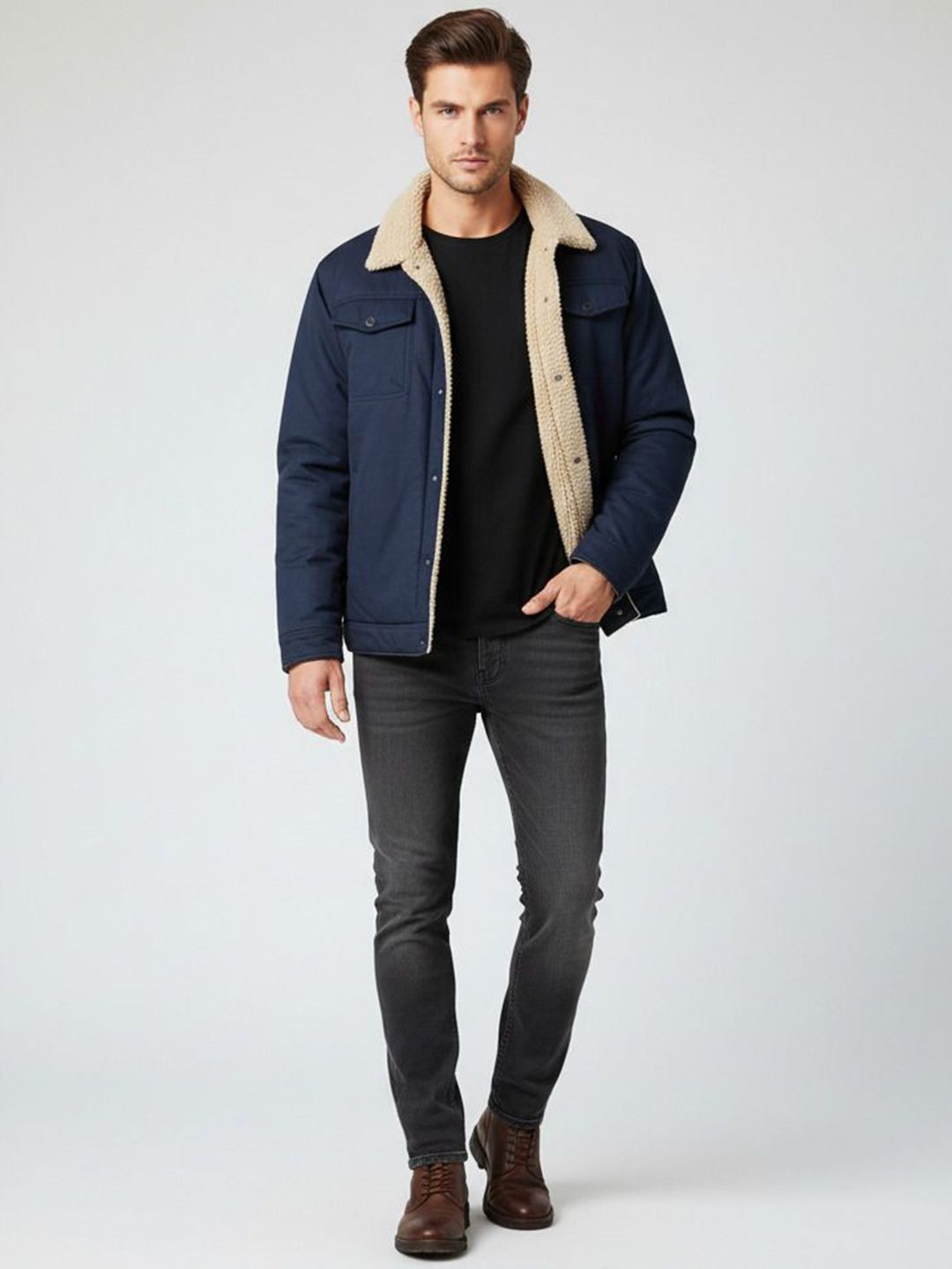 Mast & Harbour Men Spread Collar Solid Open Front Jacket