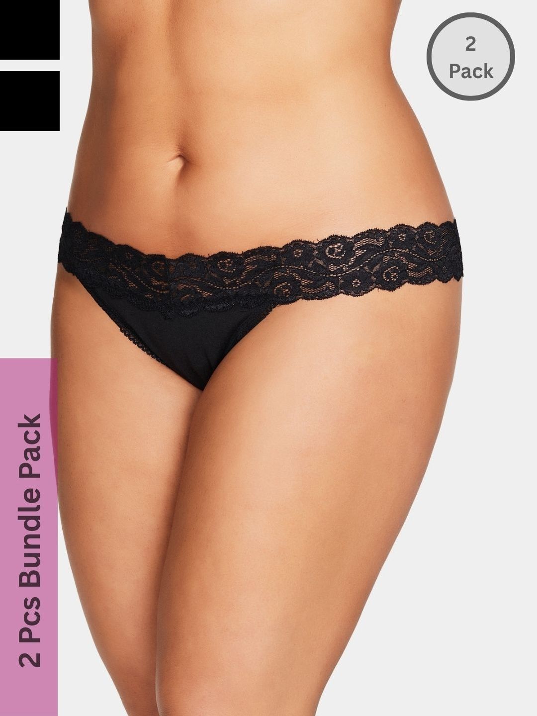 BE IN LOVE Women Pack Of 2 Solid Outer Elastic Low-Rise Thongs Briefs