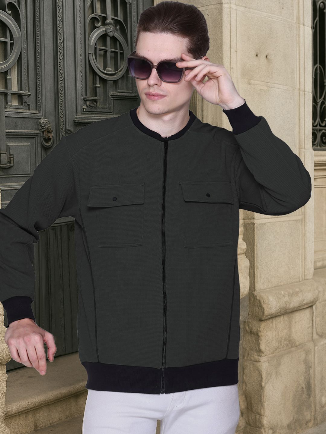 MOUNTAIN COLOURS Men Stand Collar Solid Bomber Jacket