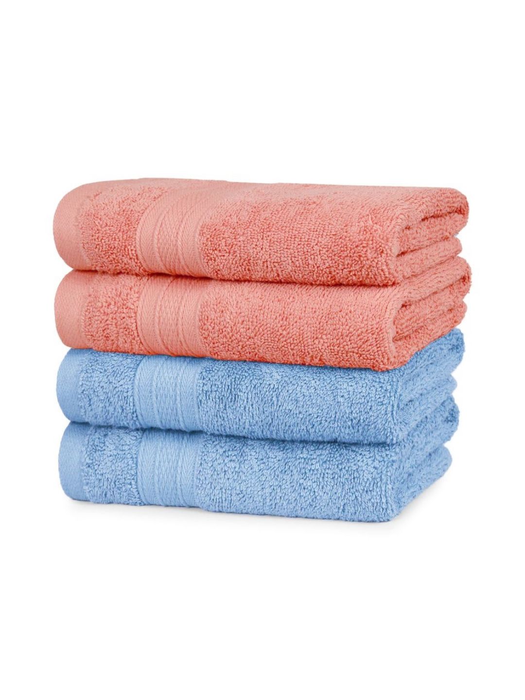 MYTRIDENT MYTRIDENT 4 Pieces Coral & Blue Ultra-Soft Super Absorbent Pure Cotton Hand Towels