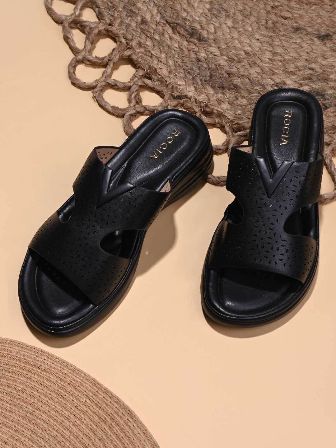 Rocia Women Open Toe Flats with Laser Cuts